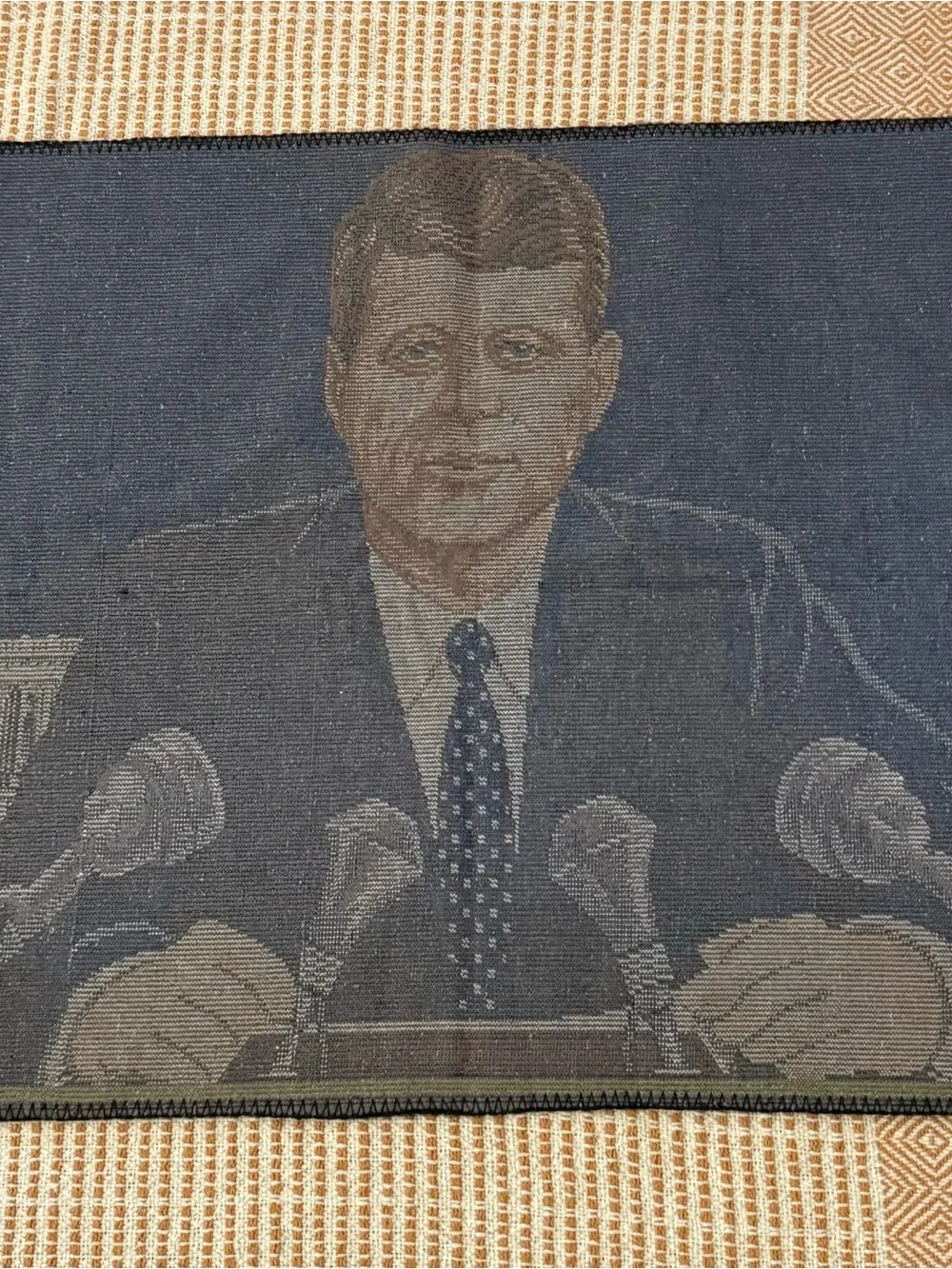 Vintage 1960s John F. Kennedy tapestry wall hanging